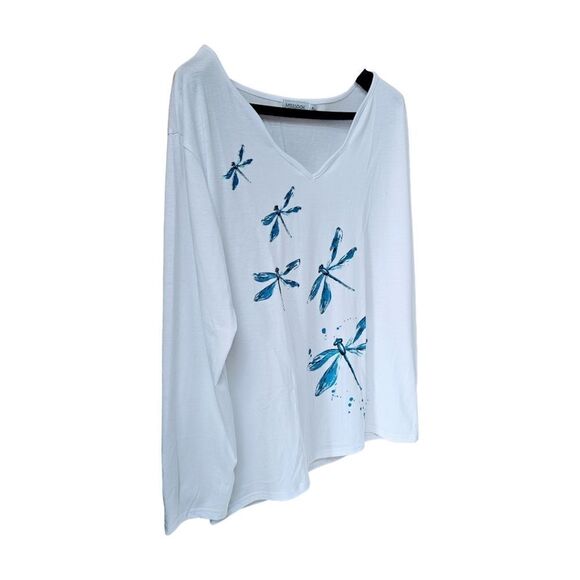 MISSLOOK Women's White LongSleeve Dragonfly detail V-Neck Shirt XL - Picture 4 of 12